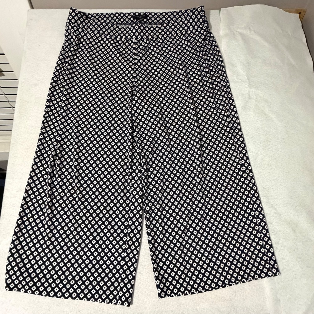 Talbots Plus 3X Navy White Geometric Floral Wide Leg Crop Pants Culottes Stretch